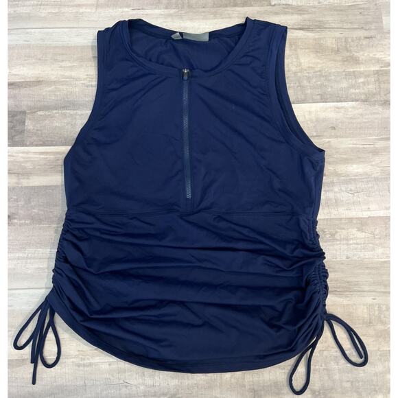 Athleta‎ Navy Blue Half Zip Tank Top Ruched Drawstring Sleeveless - Picture 1 of 8